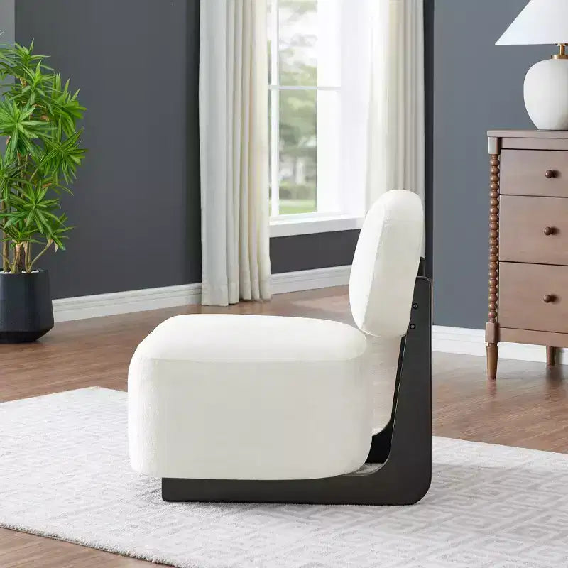 Modern Acacia Wood Chenille Upholstered Accent Chair