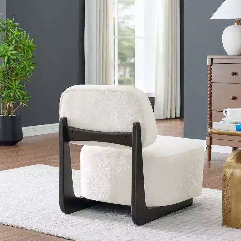 Modern Acacia Wood Chenille Upholstered Accent Chair