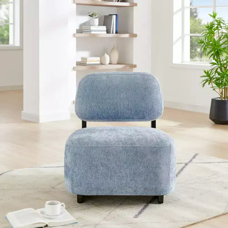 Modern Acacia Wood Chenille Upholstered Accent Chair