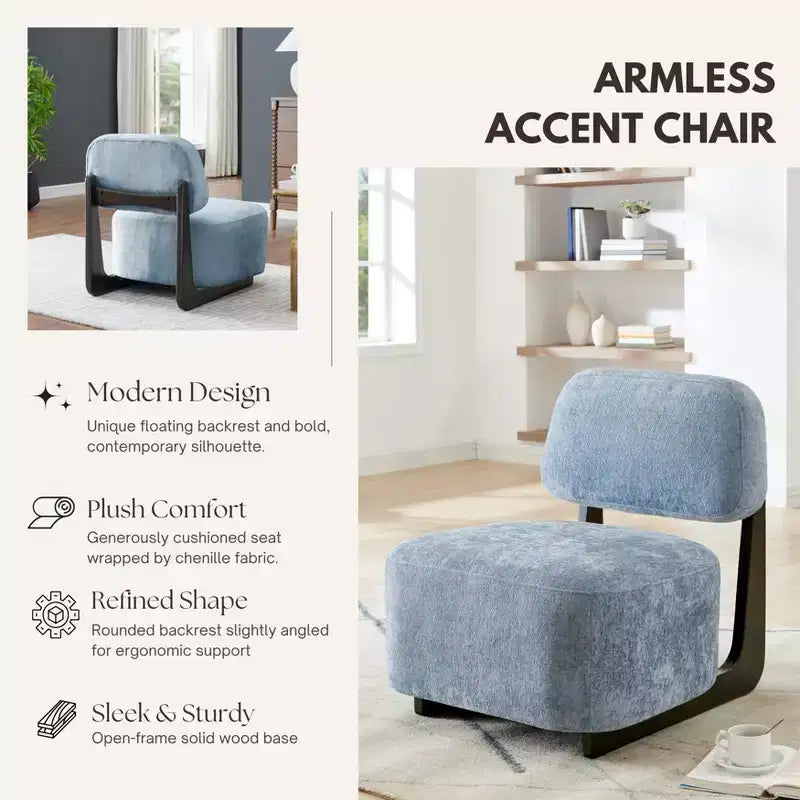 Modern Acacia Wood Chenille Upholstered Accent Chair