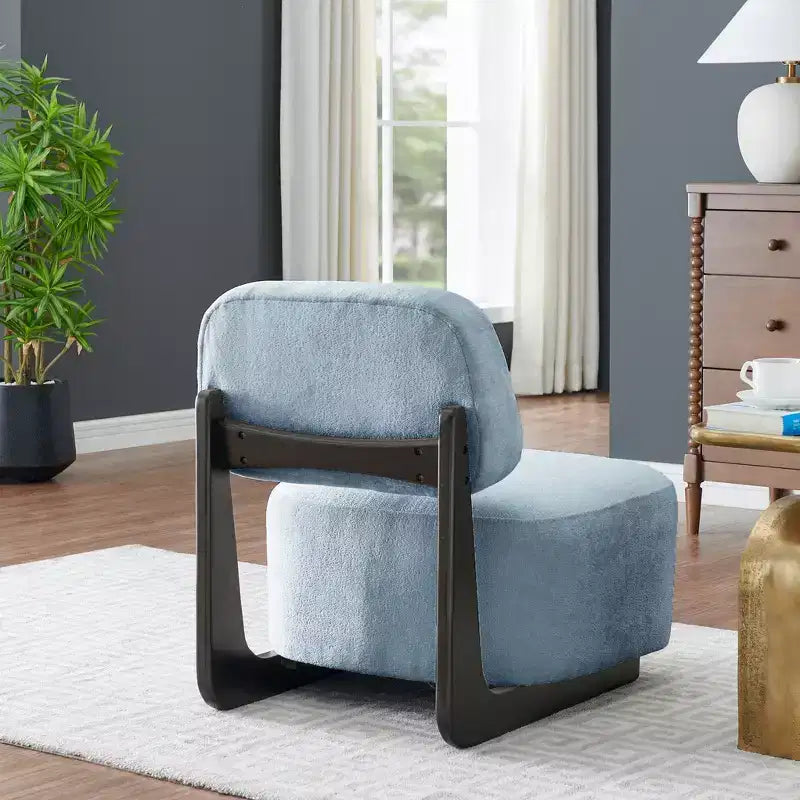 Modern Acacia Wood Chenille Upholstered Accent Chair
