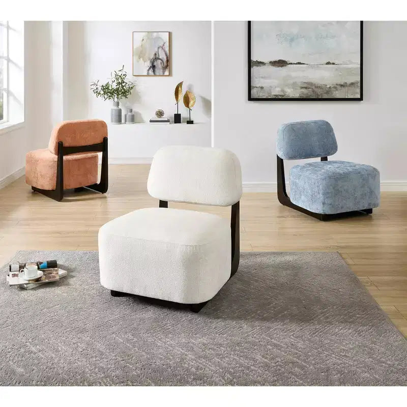 Modern Acacia Wood Chenille Upholstered Accent Chair
