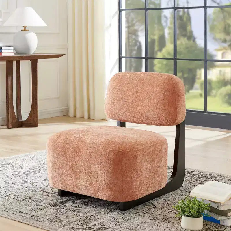 Modern Acacia Wood Chenille Upholstered Accent Chair