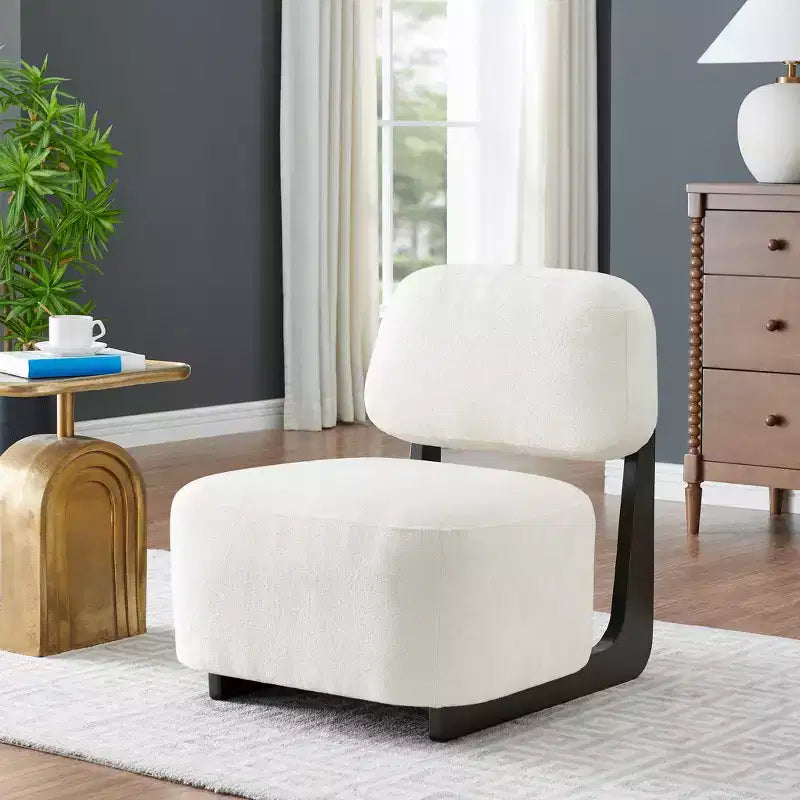 Modern Acacia Wood Chenille Upholstered Accent Chair