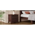 Comodino Mid-Century Modern in Legno Massello con Luce Notturna a LED e 2 Cassetti