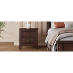 Comodino Mid-Century Modern in Legno Massello con Luce Notturna a LED e 2 Cassetti
