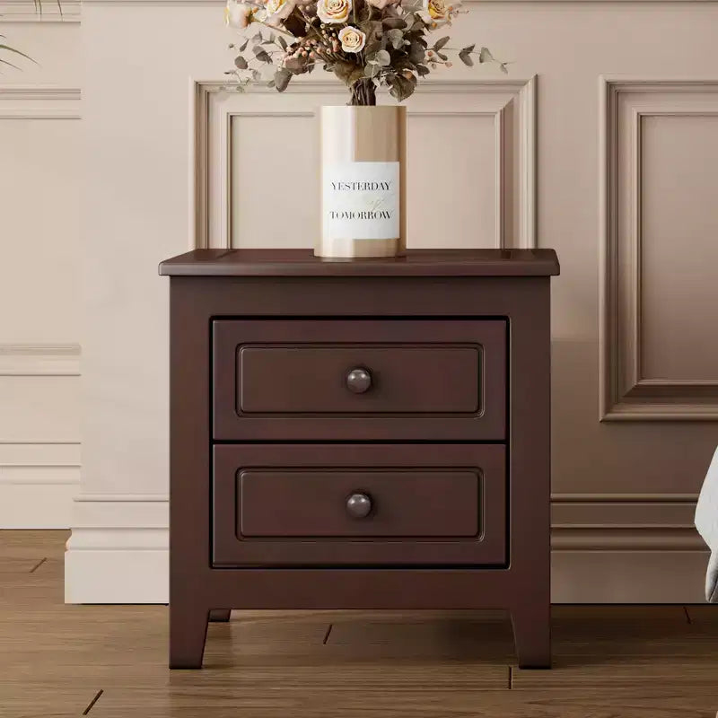 Mid-Century Modern Solid Wood Nightstand with LED Night Light and 2 Drawers