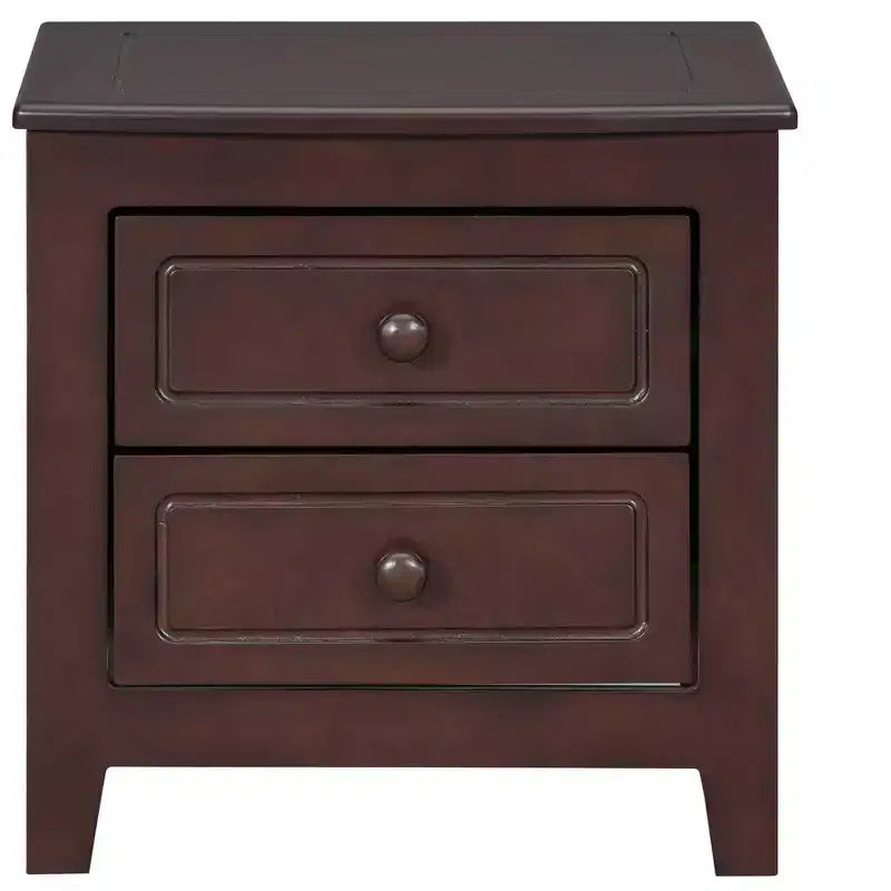Mid-Century Modern Solid Wood Nightstand with LED Night Light and 2 Drawers