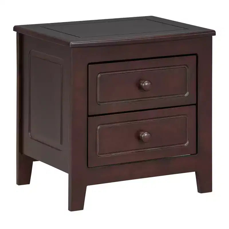 Mid-Century Modern Solid Wood Nightstand with LED Night Light and 2 Drawers