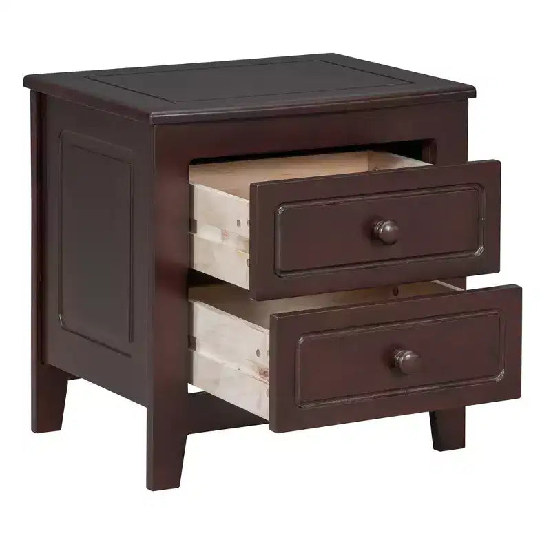 Mid-Century Modern Solid Wood Nightstand with LED Night Light and 2 Drawers
