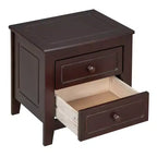 Comodino Mid-Century Modern in Legno Massello con Luce Notturna a LED e 2 Cassetti