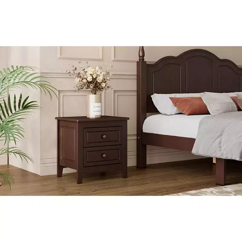 Mid-Century Modern Solid Wood Nightstand with LED Night Light and 2 Drawers