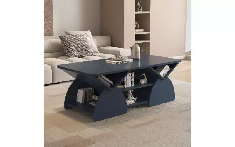 Rectangular Coffee Table with Open Shelves and Engineered Wood Frame