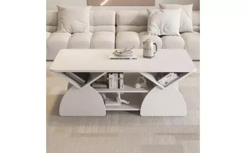 Rectangular Coffee Table with Open Shelves and Engineered Wood Frame