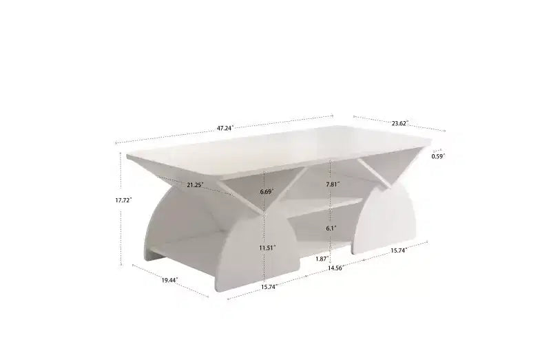 Rectangular Coffee Table with Open Shelves and Engineered Wood Frame