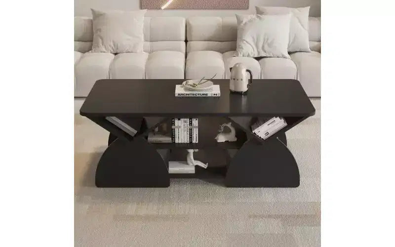 Rectangular Coffee Table with Open Shelves and Engineered Wood Frame