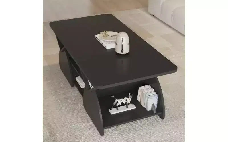 Rectangular Coffee Table with Open Shelves and Engineered Wood Frame