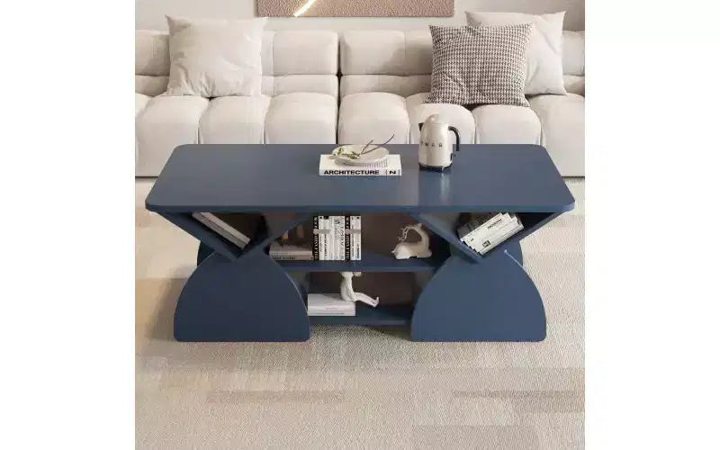 Rectangular Coffee Table with Open Shelves and Engineered Wood Frame