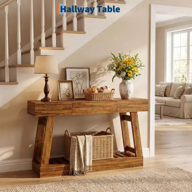 60-Inch Narrow Console Table with Drawer and 2-Tier Slatted Shelf