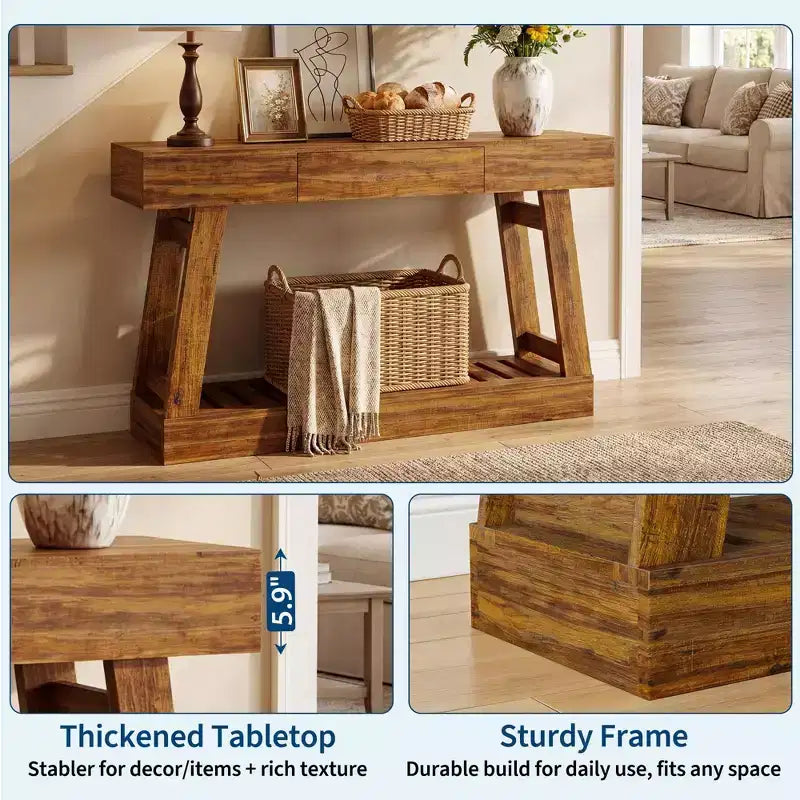 60-Inch Narrow Console Table with Drawer and 2-Tier Slatted Shelf