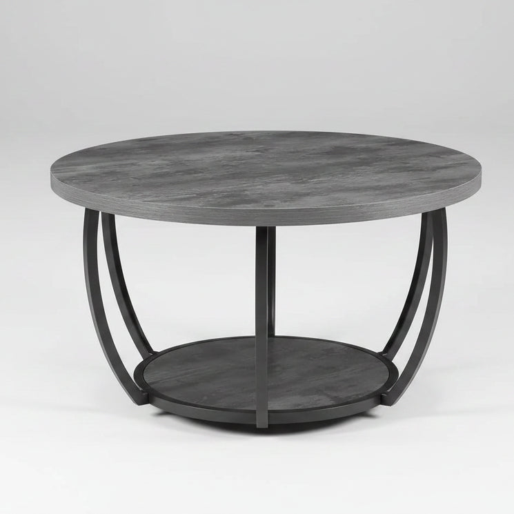 Fun little toys brand Coffee Table, Modern Round Coffee Table, 2 Tiers Wooden Circle Center Desk with Open Storage, Minimalist Sturdy Metal