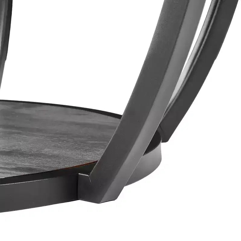 Modern Round 2-Tier Coffee Table with Open Storage and Metal Frame