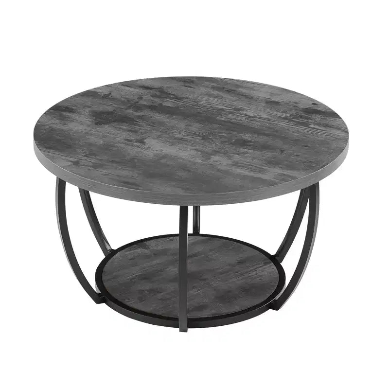 Modern Round 2-Tier Coffee Table with Open Storage and Metal Frame