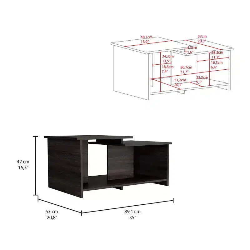 Round Coffee Table with Lower Open Shelf in Espresso