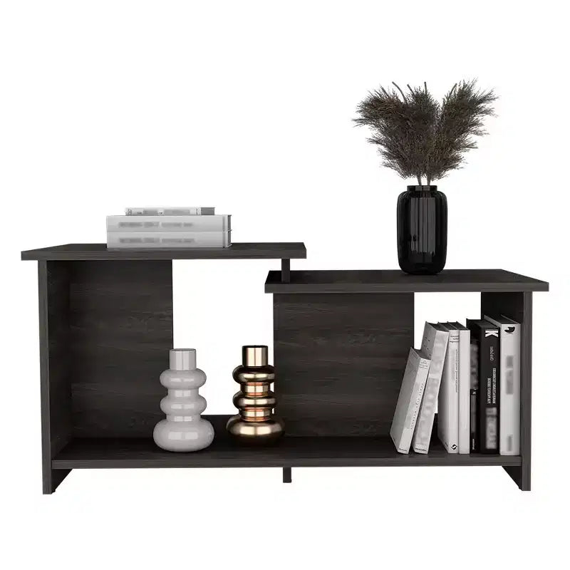 Round Coffee Table with Lower Open Shelf in Espresso