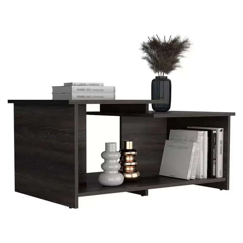 Round Coffee Table with Lower Open Shelf in Espresso