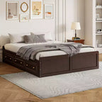 Letto matrimoniale Queen in legno con base a piattaforma e 6 cassetti, finitura espresso, non richiede materasso a molle