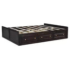 Letto matrimoniale Queen in legno con base a piattaforma e 6 cassetti, finitura espresso, non richiede materasso a molle