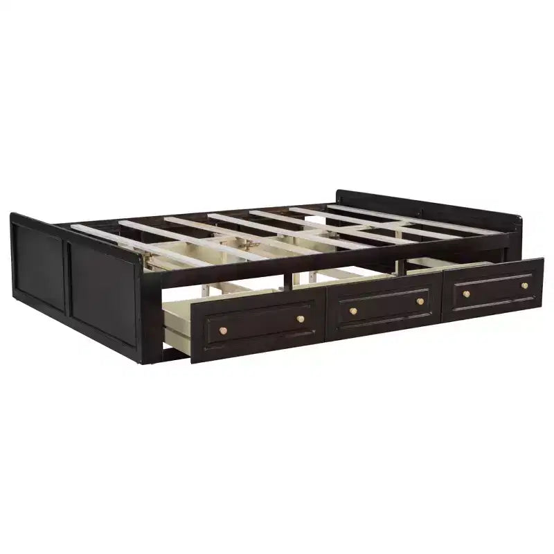 Queen Size Wood Platform Bed with 6 Storage Drawers in Espresso, No Box Spring Required