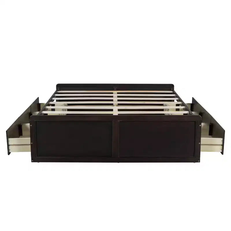 Queen Size Wood Platform Bed with 6 Storage Drawers in Espresso, No Box Spring Required
