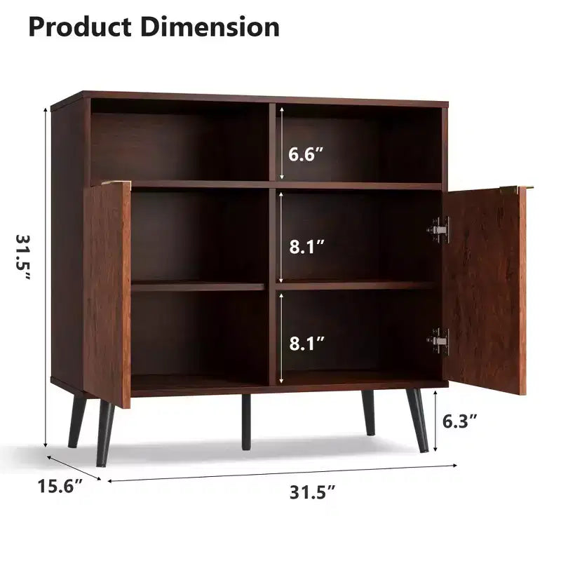 31.5-Inch Walnut and Burl Compact Accent Storage Cabinet for Dining Room, Living Room, or Entryway