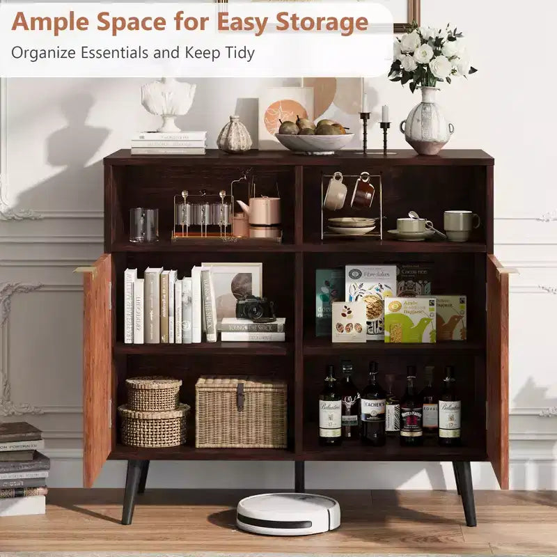 31.5-Inch Walnut and Burl Compact Accent Storage Cabinet for Dining Room, Living Room, or Entryway