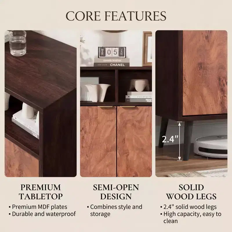 31.5-Inch Walnut and Burl Compact Accent Storage Cabinet for Dining Room, Living Room, or Entryway