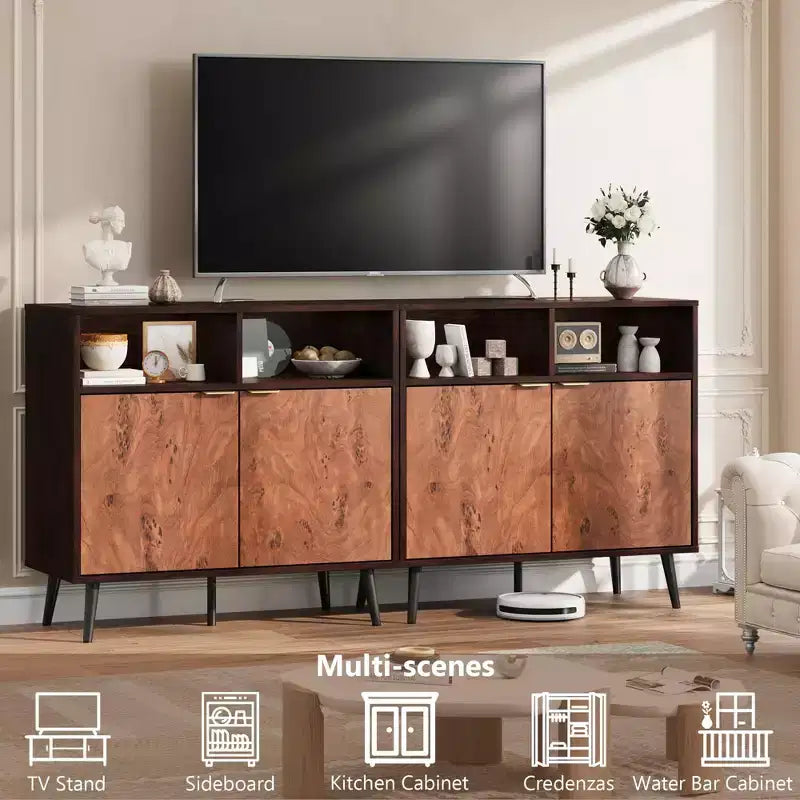 31.5-Inch Walnut and Burl Compact Accent Storage Cabinet for Dining Room, Living Room, or Entryway