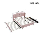 Letto a piattaforma Queen imbottito con testiera ad ali, letto estraibile singolo e 2 cassetti in rosa