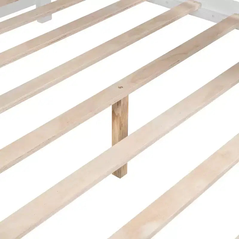 Wooden Full House Bed for Kids with 2 Drawers and Storage Shelf in White