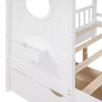 Letto a capanna in legno per bambini con 2 cassetti e ripiano portaoggetti, bianco