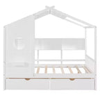 Letto a capanna in legno per bambini con 2 cassetti e ripiano portaoggetti, bianco