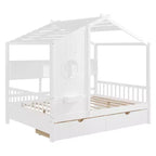 Letto a capanna in legno per bambini con 2 cassetti e ripiano portaoggetti, bianco