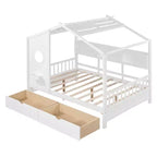 Letto a capanna in legno per bambini con 2 cassetti e ripiano portaoggetti, bianco