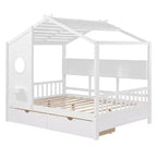Letto a capanna in legno per bambini con 2 cassetti e ripiano portaoggetti, bianco