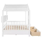 Letto a capanna in legno per bambini con 2 cassetti e ripiano portaoggetti, bianco