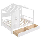 Letto a capanna in legno per bambini con 2 cassetti e ripiano portaoggetti, bianco