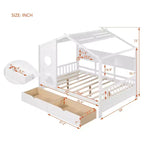 Letto a capanna in legno per bambini con 2 cassetti e ripiano portaoggetti, bianco