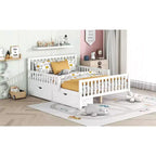 Letto a piattaforma in legno massiccio con sponde laterali e 2 cassetti contenitore, colore bianco
