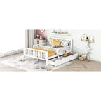 Letto a piattaforma in legno massiccio con sponde laterali e 2 cassetti contenitore, colore bianco